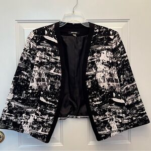 Nine West Open Front Blazer Jacket 3/4 Sleeves Black White Size 10